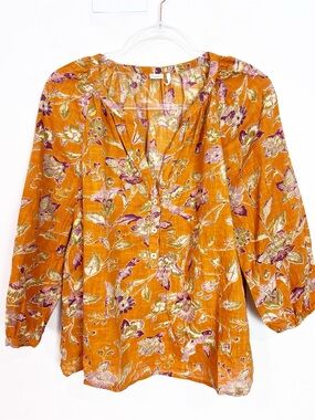 TOAST ORANGE 3/4 SLEEVE FLORAL
BOHO PEASANT BLOUSE WOMENS SMALL